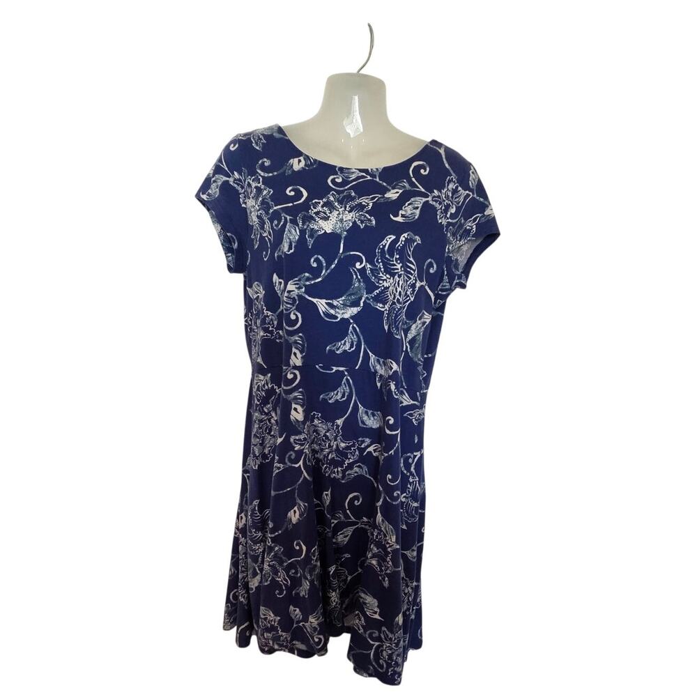 Chaps Denim Blue Floral All Over Print Short Sleeve A-Line T-Shirt Dress Large